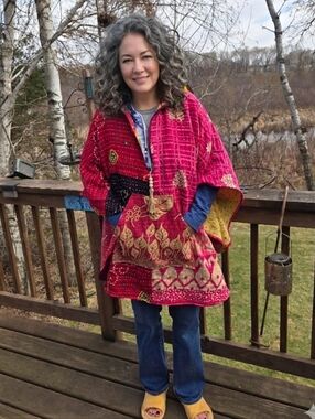 Upcycled Kantha Quilt Poncho One Size Handmade Dont Throw It Out